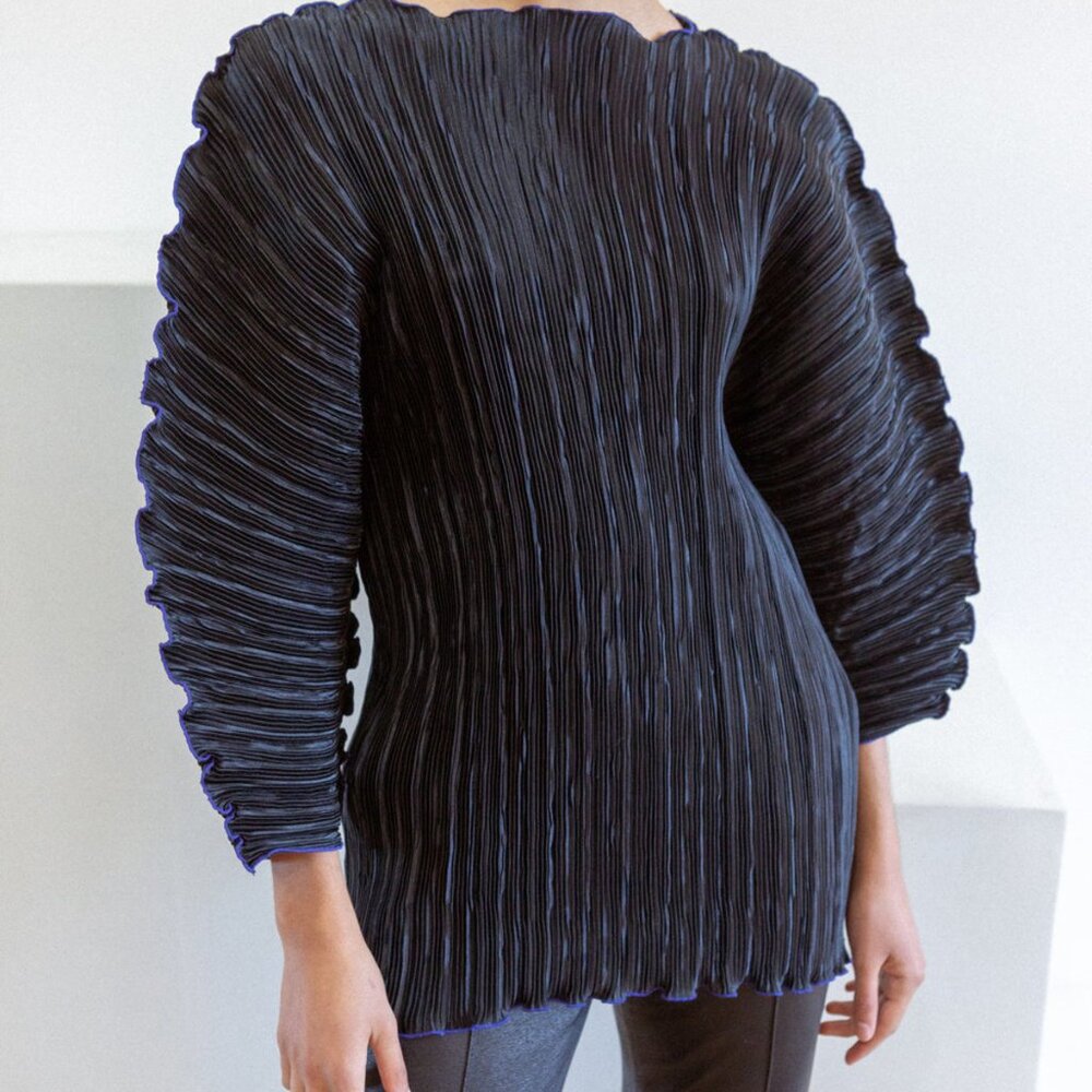Ellen Hauptli Vintage Black/Red Pleated Blouse